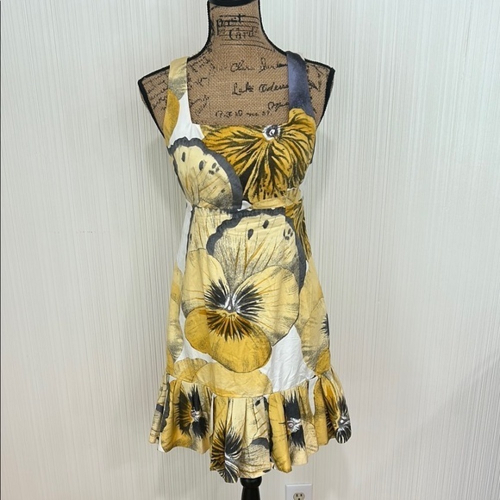 Anthropologie Leifsdottir Yellow and Brown Mini Sundress